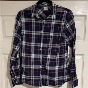 J. Crew Navy Plaid Button-Down Shirt with White and Red Stripes